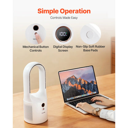 Desk Fan Bladeless, 12.99 Inch Portable Clooer Desk Fan, 6-Speed USB Quiet Cooling Small Tower Fan with Rechargeable Battery