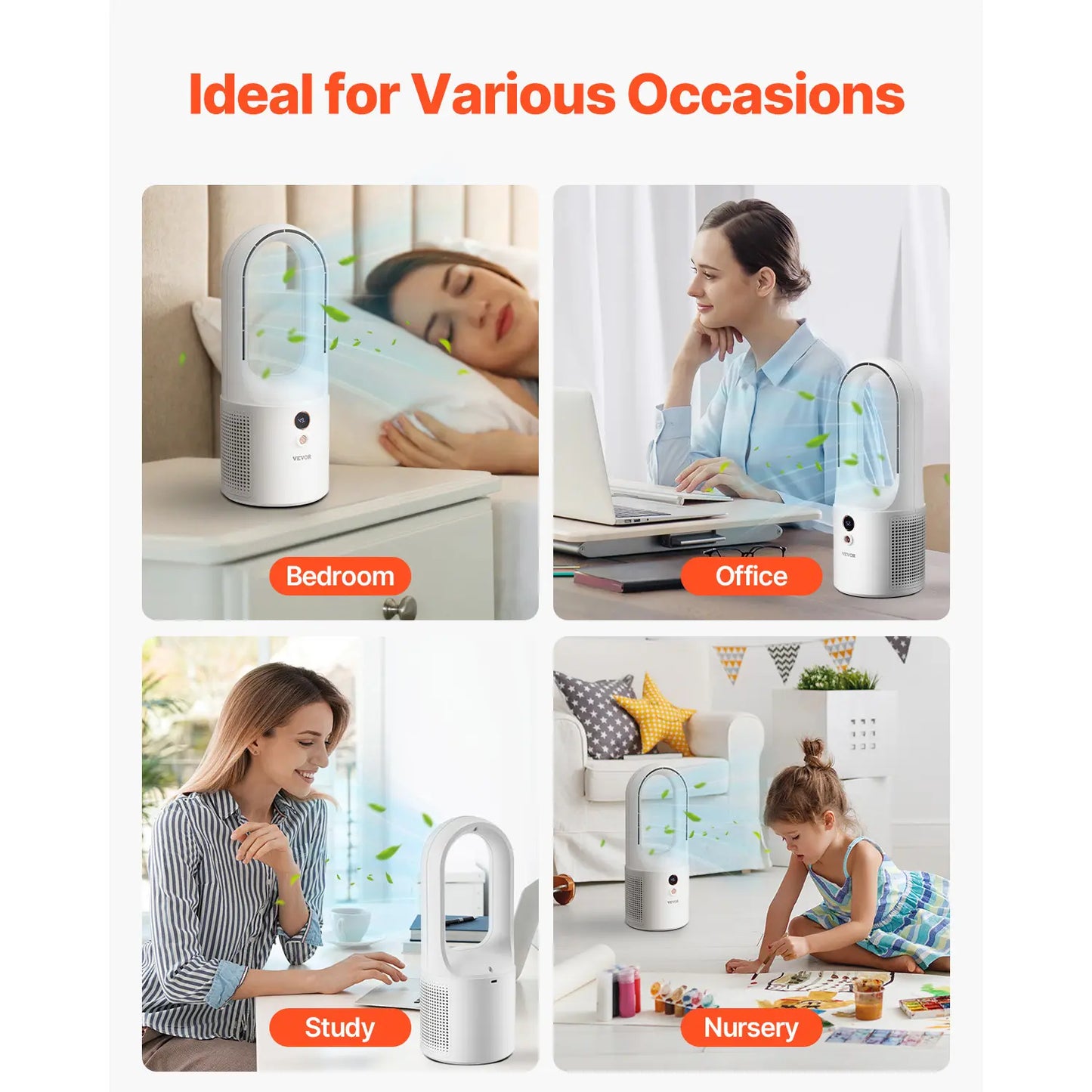 Desk Fan Bladeless, 12.99 Inch Portable Clooer Desk Fan, 6-Speed USB Quiet Cooling Small Tower Fan with Rechargeable Battery